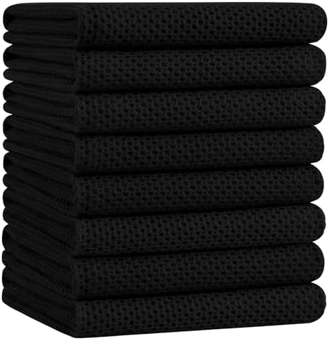 Homaxy 100% Cotton Oversized Waffle Weave Kitchen Towels 8-Pack, Black