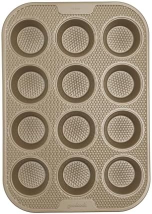 GoodCook BestBake Nonstick Textured Carbon Steel Muffin Pan, 12cp, Bronze