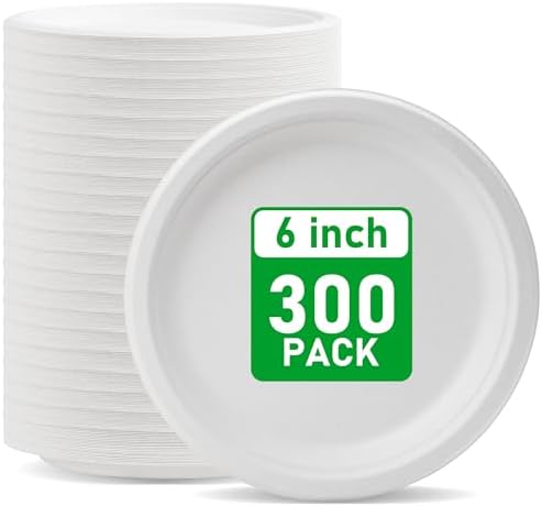 RACETOP Compostable Small Paper Plates 6 Inch [300 Pack]