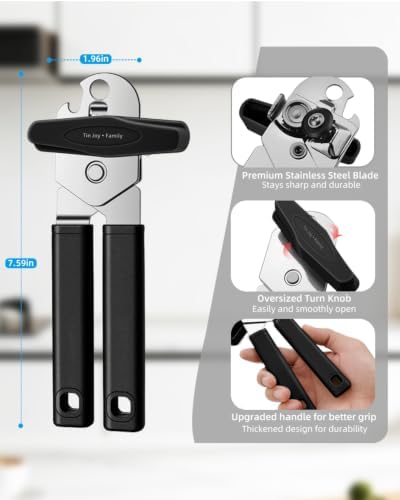 Can Opener Manual, Reinforced Blade, Effortless Knob, Non-Stick (Black)