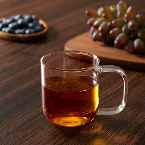 Glass Coffee Mugs, 8 oz iced coffee cups, Clear Tea Cups Set of 4, Glass Mugs with Handles, Glass Cups for Latte, Cappuccino, and Tea