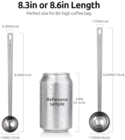 U-Taste Coffee Scoop 1&2 Tablespoon: 18/8 Stainless Steel Measuring Scooper for Ground Coffee, Bean, Powder, Espresso, 6.9in Long Handle Metal Meaure Spoon for Canister, Jar(1&2Tbsp/15&30ml, Silver)