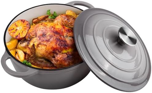 6 Quart Dutch Oven Enameled Cast Iron with Lid - Big Dual Handles - Oven Safe up to 500°F - Classic Round Pot for Versatile Cooking (Light Gray, 6 QT)