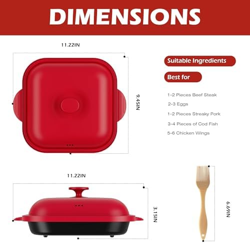 Microwave Grill Pan with Cover | Microwave Bacon Cooker | Griller & Crisper Pan for Grilling, Frying, Browning and Crisping | Microwave Cookware for Grill Meat | Dishwasher Safe for Dorms,Office,RV