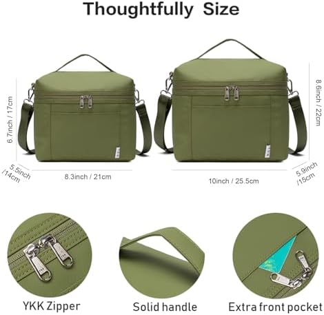 NOL 8L Insulated Lunch Bag for Women, Amy green, Medium(normal))