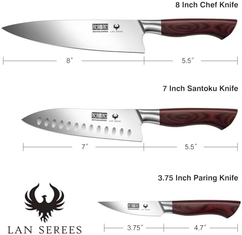 HOSHANHO 3PCS Kitchen Knife Set, Ultra Sharp Chef/Santoku/Paring Knives