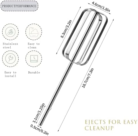 2 Pcs Hand Mixer Attachments Beaters, Hand Mixer Beaters Attachments for Kitchen Stainless Steel Replacement Parts for KitchenAid W10490648, KHM2B, AP5644233, PS4082859