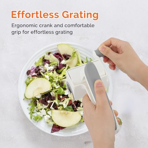 UHIYEE Patented Handheld Parmesan Cheese Grater with 2 Rotary Drums, White