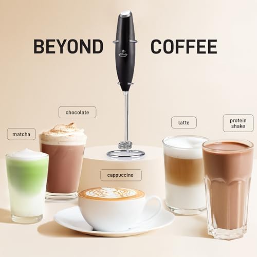 Zulay Kitchen Powerful Milk Frother Wand With Duracell Batteries - Ultra Fast Handheld Drink Mixer - Electric Whisk Foam Maker for Coffee, Lattes, Cappuccino & Matcha - Double Whisk - Metallic Black