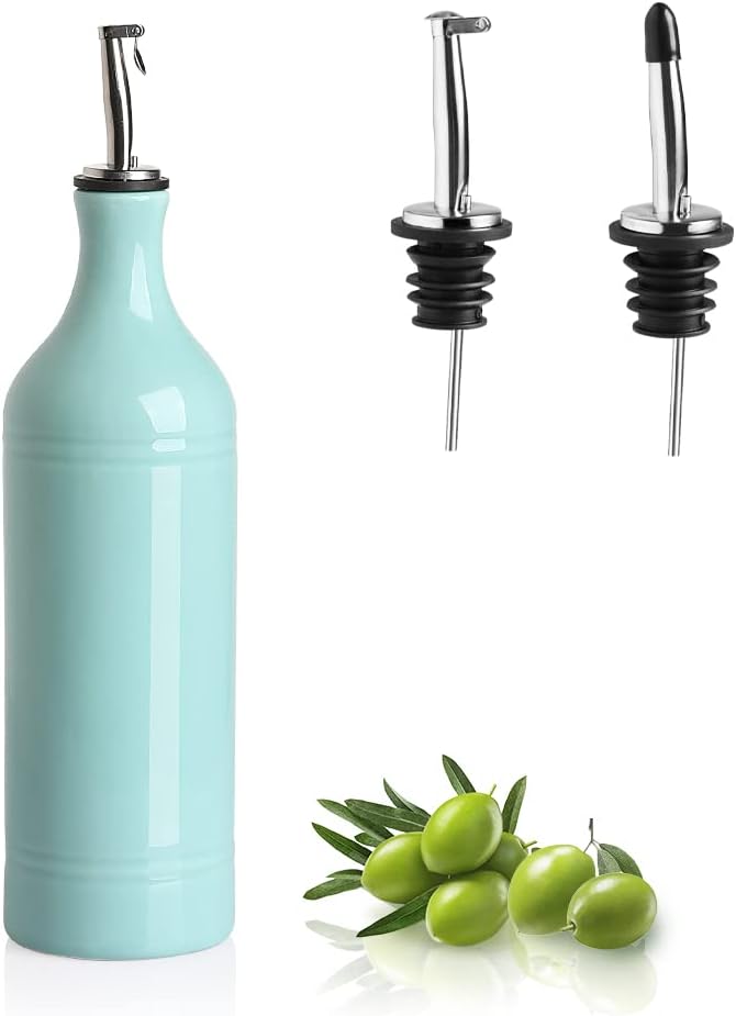 Sweejar Large Ceramic Olive Oil Dispenser Bottle, Opaque Oil Cruet Protects to Reduce Oxidation, Suitable for Storage Vinegar, Soy Sauce & Other Liquids, Pack of 1, 24 Fl Oz(Turquoise)