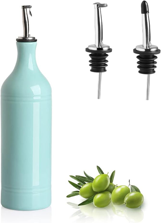 Sweejar Large Ceramic Olive Oil Dispenser Bottle, Opaque Oil Cruet Protects to Reduce Oxidation, Suitable for Storage Vinegar, Soy Sauce & Other Liquids, Pack of 1, 24 Fl Oz(Turquoise)
