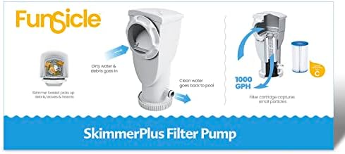 Funsicle SkimmerPlus 1000 GPH 2-in-1 Filter Pump and Skimmer System with Clamps and 1.5" Hose Fitting for Above Ground Swimming Pools
