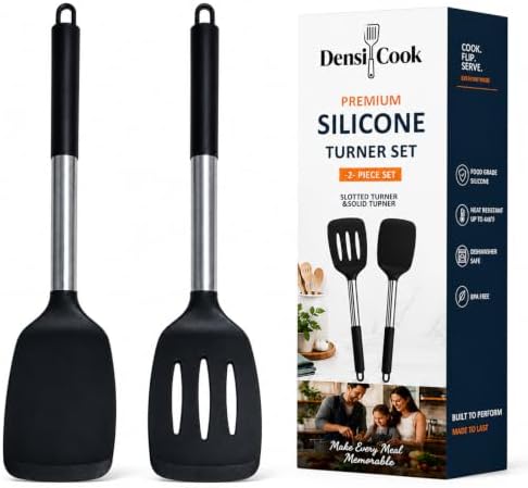 2-Piece Silicone Utensil Set:Heat-Resistant & BPA Free（Black）