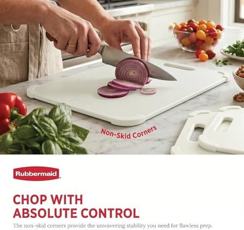 Rubbermaid 3pc Reversible Wheat Fiber Cutting Board Set | BPA Free Non Toxic Cutting Boards for Kitchen – Dishwasher Safe, Non-Slip Corners & Lightweight | For Meat, Veggies & Fruits