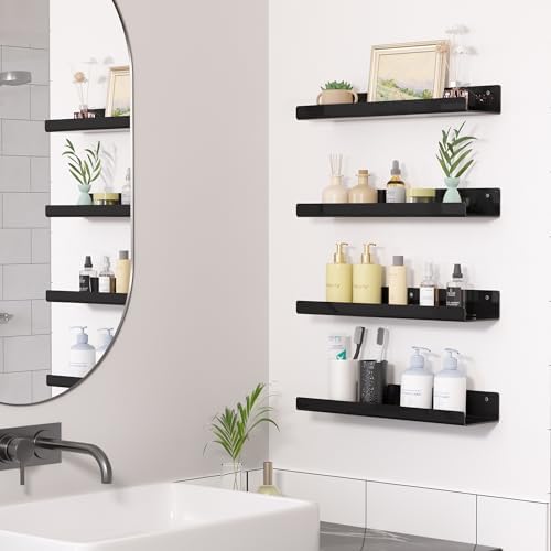 upsimples 4 Pcs 15" Acrylic Shelves for Wall Organize and Display, Black