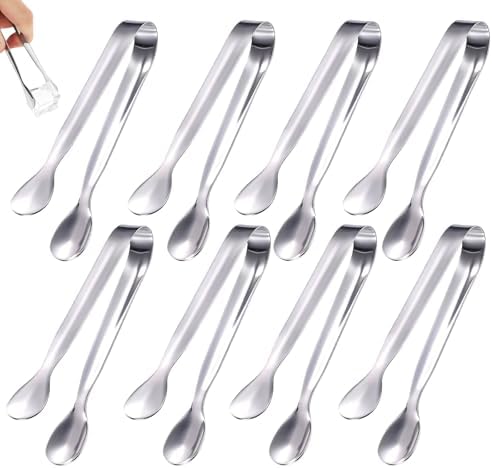 8 Pack Mini Sugar Tongs Stainless Steel Mini Serving Tongs Appetizer Tongs for Candy Buffet, Tea Party, Wedding Ice Tongs for Small Foods, Ice Cubes, Canapés