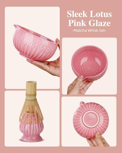 ZENS Premium Matcha Whisk Set, 6pcs Cearmic Matcha Kit & Tools, Pink