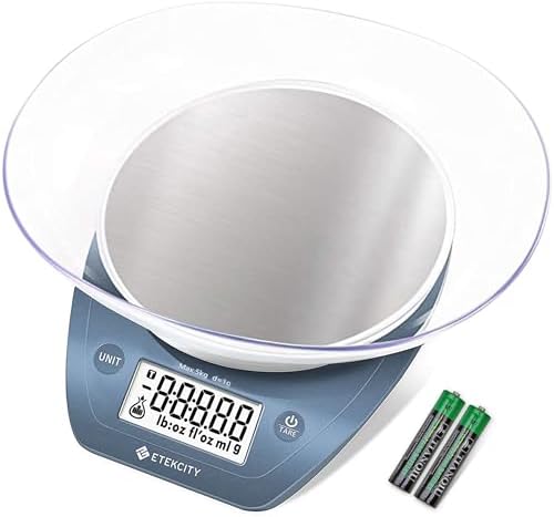 Etekcity 0.1g Food Scale, Bowl, Digital Grams and Ounces for Weight Loss, Dieting, Baking, Cooking, and Meal Prep, 11lb/5kg, Stainless Steel Prussian Blue