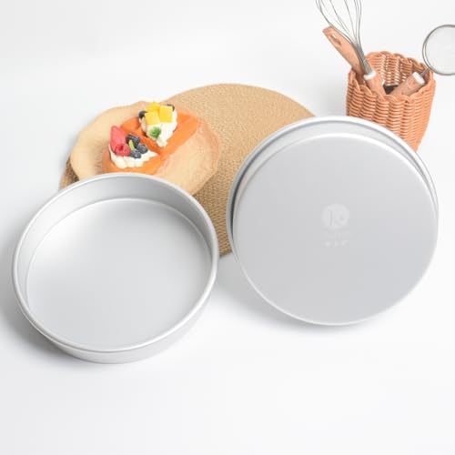 9 Inch Cake Pan Set of 2, Aluminum Round Cake Baking Pans Tins For for birthday cake party cake, Non-Toxic, Only Handwasher.Silver(9×2 round Cake Pan, Set of 2)