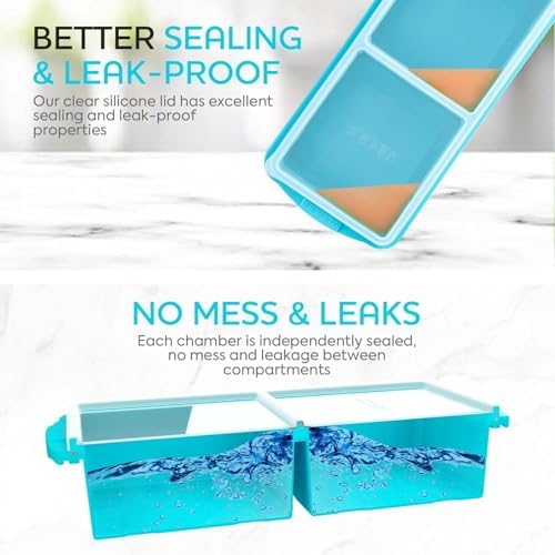 XOMOO Silicone Freezer Tray With Lid-Soup Freezer Container molds-2-cup Extra Large Ice Cube Tray-makes 4 perfect 500ml portions cubes, For freezing soup,stews,sauces.Oven&Dishwasher-Safe(2-Pack)