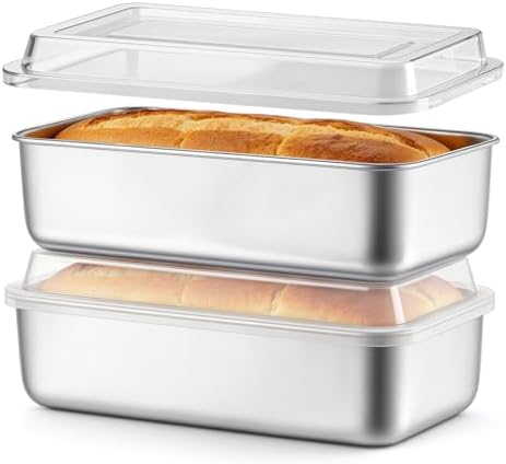 TeamFar Loaf Pan for Baking Bread, 9 x 5 Inch Bread Pan with Lid, Set of 2