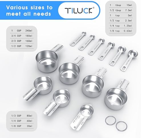 TILUCK Stainless Steel Measuring Cups & Spoons Set,Coffee Scoop Spoon