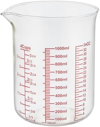 Ackers BORO3.3 Borosilicate Glass Measuring Cup with V-Spout, 1000 ml