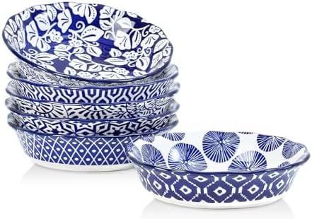 Selamica Ceramic Mini Pie Pans, 6 Inch Pie Dish for Baking, Small Pie Plate with Fluted Edge for Dessert Apple Pie, Oven Safe, Set of 6, Vintage Blue