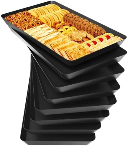 WOWBOX 8 pcs Serving Tray for Entertaining, Serving Platters for Snacks, Fruit, Cookies, Dessert, Reusable Plastic Trays for Serving Food and Pantry Organization in Kitchen & for Parties, (Black)