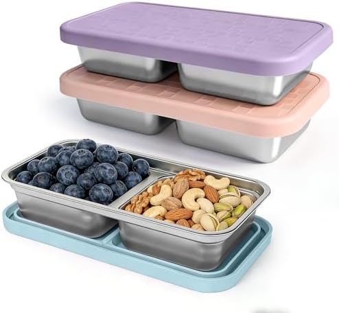 15 oz Snack Containers for Kids, Stainless Steel Lunch Box 3 Pack