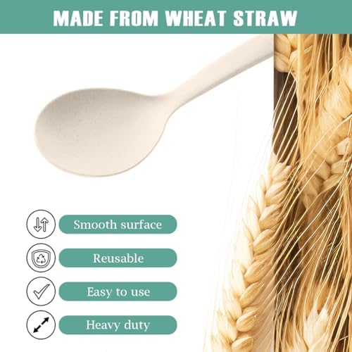 Reusable Plastic Serving Utensils Set of 24, Heavy Duty Wheat straw Large Serving set 10" Serving Spoons/10" Slotted Spoons/9.4" Tongs, for Party Buffet Catering (Khaki, Not for Cooking)