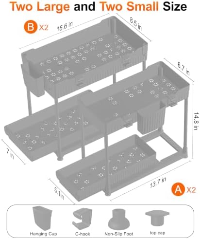 Sevenblue 4-Pack 2-Tier Under Sink Organizer with Pull Out Drawers