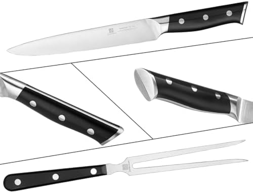 8" Stainless Steel Carving Knife and 7" Fork Set, Professional BBQ Brisket Slicing Kit with Ergonomic Full Tang Handle, Premium Meat, Fruits & Vegetables Cutting Tools in Gift Box