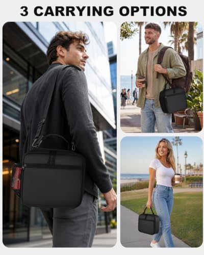 Insulated Lunch Box for Men Small, Black Mens Lunch Bag with Strap