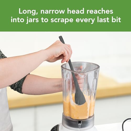 Tovolo Silicone Jar Spatula Long Handled Rubber Scraping Scooping Tool for Peanut Butter Jam Jelly Jars Blenders, Extra Long Flex Core Silicone Jar Scraper Dishwasher Safe BPA Free, Charcoal Gray