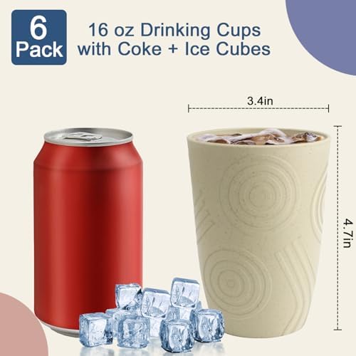 16oz Plastic Drinking Cups, Water Cups Set of 6 (Beige)