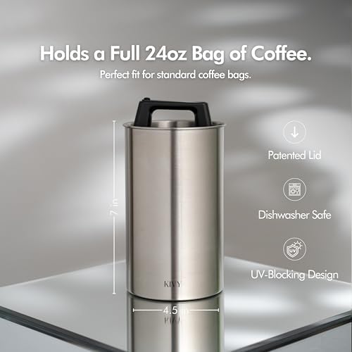 KIVY Vacuum Coffee Canister - Push Lid Preserves Coffee Aroma & Oil