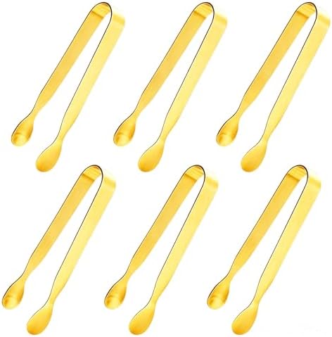 6PCS Golden Ice Tongs Mini Sugar Tongs, Stainless Steel Tiny Kitchen Tongs