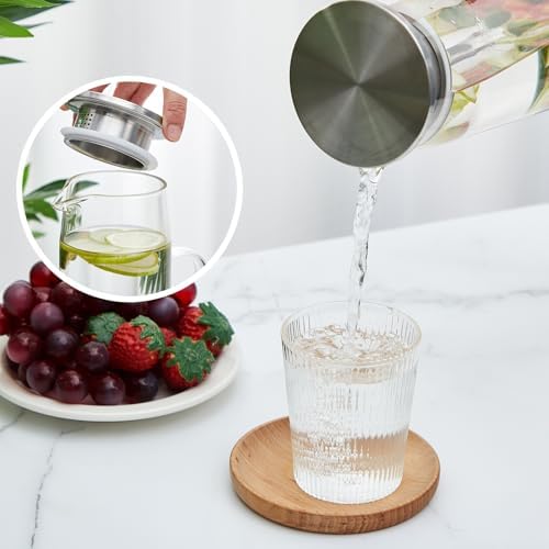 Hsei 2 Sets Glass Pitcher with Lid Water Carafe,1.5L