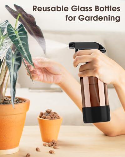 Bontip Glass Spray Bottle with Silicone Sleeve Protection, Amber Glass Spray Bottle Set for Window Cleaner Aromatherapy Facial Hydration Watering Flowers Hair Care 2 Pack/8 oz (Black & White)