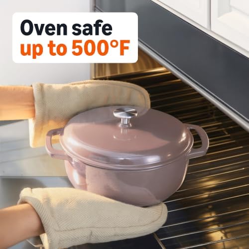 Amazon Basics Cast Iron Dutch Oven Pot with Lid, Enameled, Dual Handles, Heavy-Duty, Small, 4.3-Quart, Clay