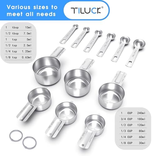 TILUCK Stainless Steel Measuring Cups & Spoons Set, Cups and Spoons