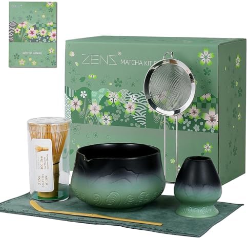 ZENS Premium Matcha Whisk Set, 6pcs Matcha Kit with Matcha Tools, Green