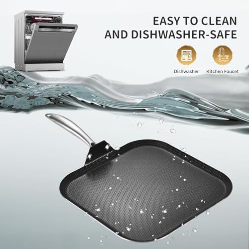 LOLYKITCH 11'' Nonstick Square Griddle Pan | Riveted Handle | PFOA Free