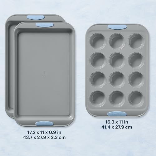 Pyrex 3-Piece Metal Cookie & Muffin Sheet Bakeware Set, Cerulean