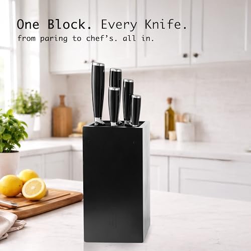 KAIZEN Bamboo Knife Block Without Knives - Perfectly Sized Universal Knife Holder for Knives, Scissors - Unique Knife Storage for Counter Top with Anti-Slip Base (Natural)