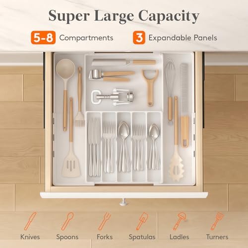 Lifewit Expandable Silverware Drawer Organizer, Utensil Tray for Kitchen