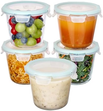 Vtopmart 5 Pack 3 Cup Glass Soup Container Set with Airtight Lids