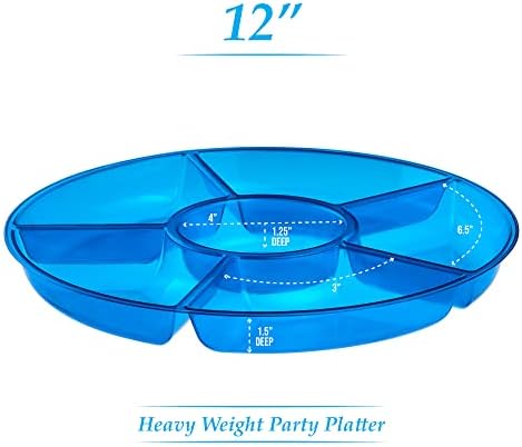 Plasticpro 6 Sectional Round Plastic Serving Tray/Platter (4, Blue)
