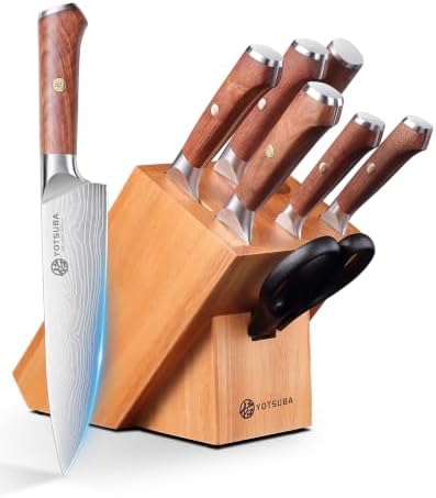 YOTSUBA 8 PCS Japanese Kitchen Knife Set with Block, Ultra Sharp Knives Set